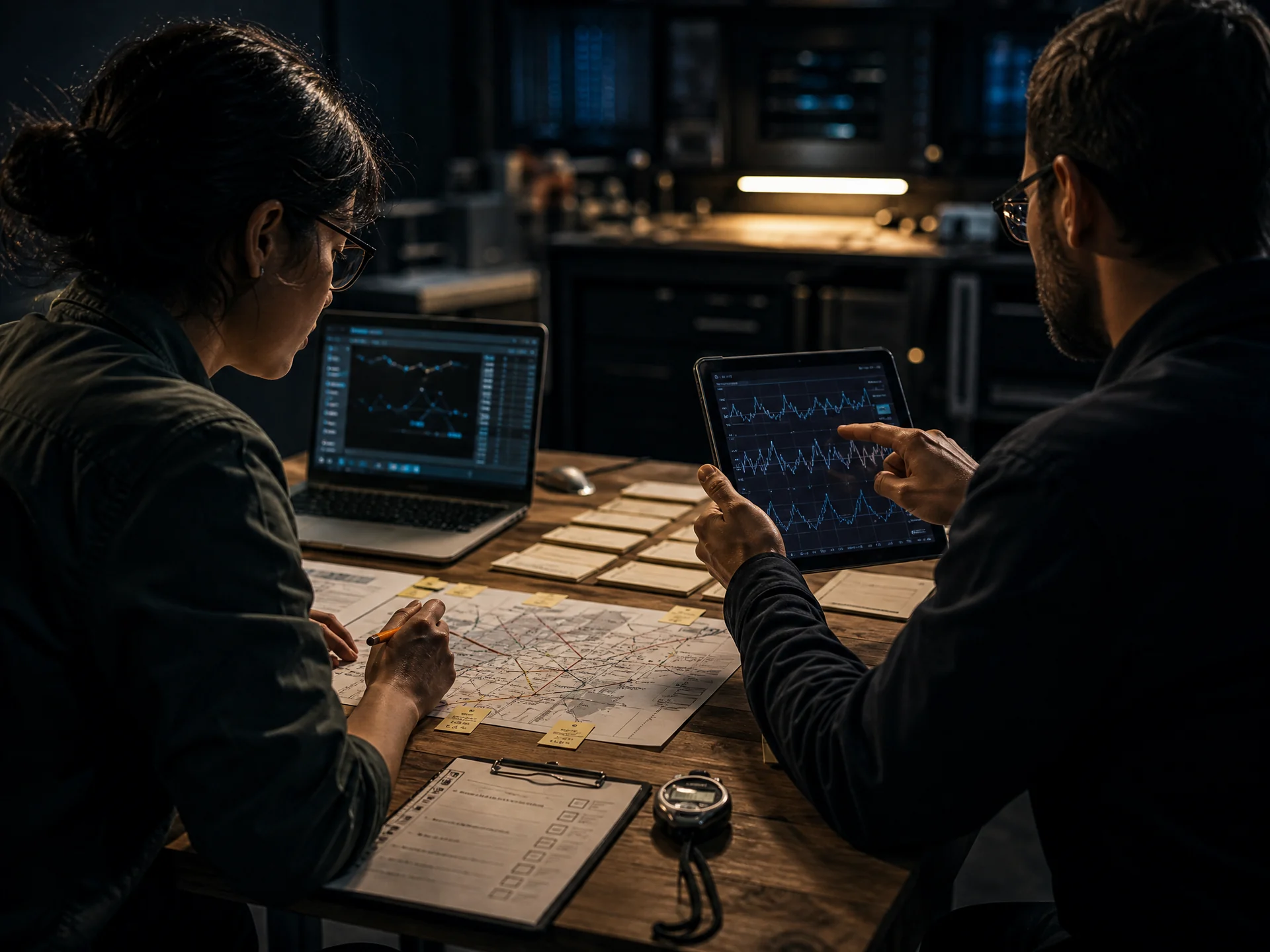 Engineers reviewing a service map and performance traces